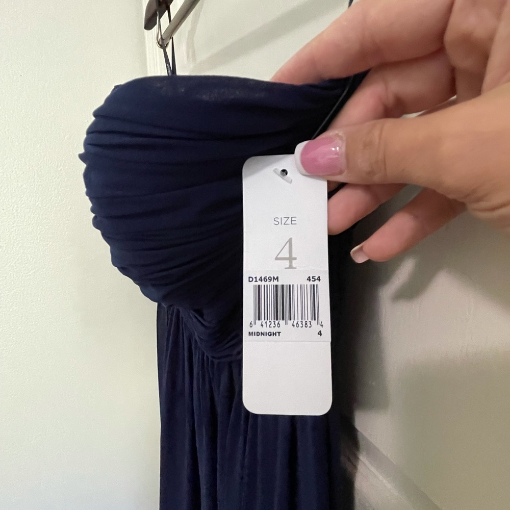 Navy blue strapless bridesmaid dress